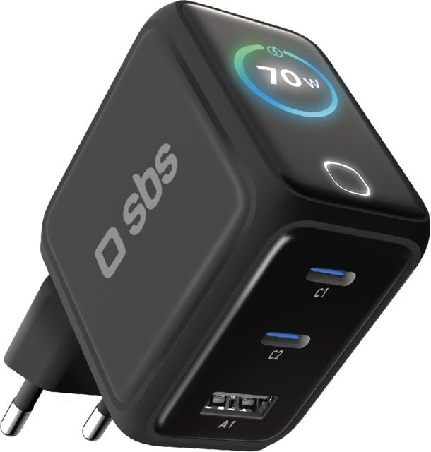 SBS 70W USB-C Smart-Ladegerät mit TFT-Display und Power Control 2.0 in Schwarz mit USB-C und USB-A Anschlüssen - Bild 1