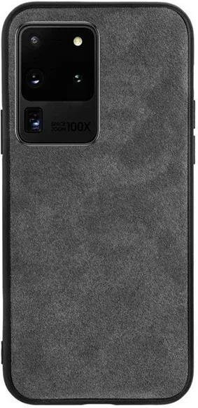 Luxus Leder Alcantara Hülle für Samsung Galaxy S25 Plus S24 S23 S22 S21 Ultra S20 FE Note 20 mit Wildleder-Wende-Fell Rückseite in Grau - Bild 1