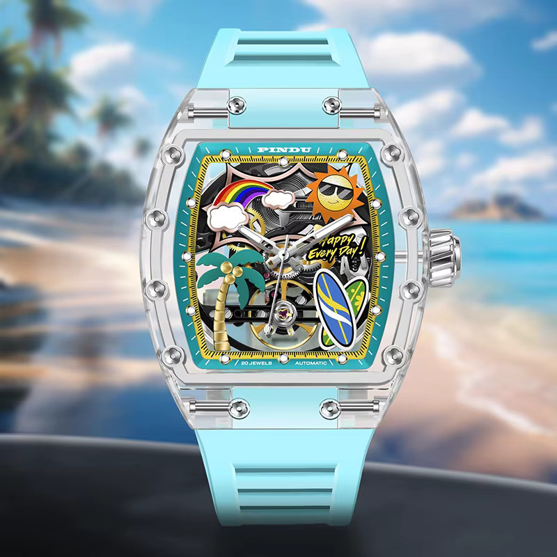 PINDU Armbanduhr, Mechanisch, Analoguhr, Silikon, Herren, Leuchtzeiger - Bild 2