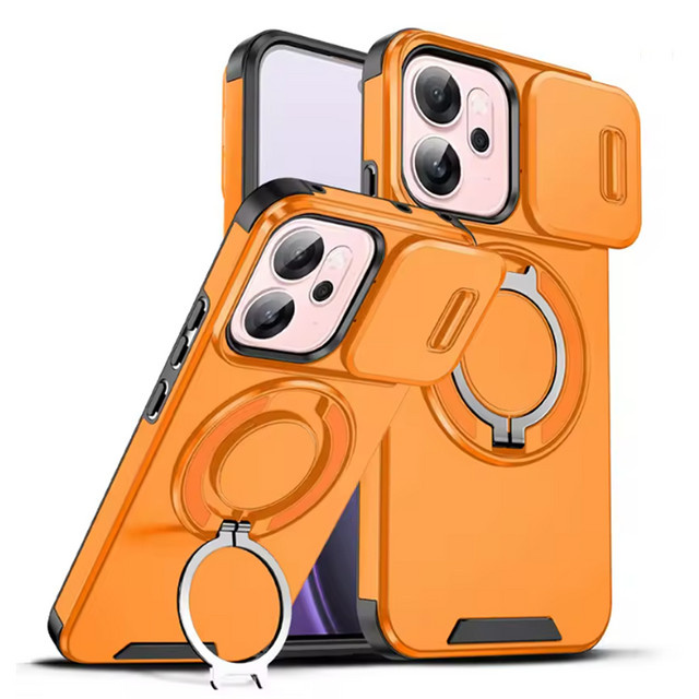 Schutzhülle für OPPO Reno 14F 5G mit Kameraschutz und magnetischem Ringhalter in Schwarz oder Orange - Bild 1