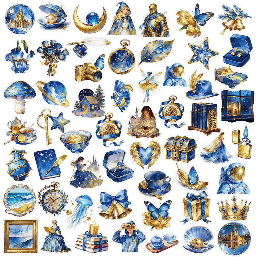 Charile Vintage Blaue Geheimnisvolle Sterne Aufkleber, Transparent, Gold - Bild 3