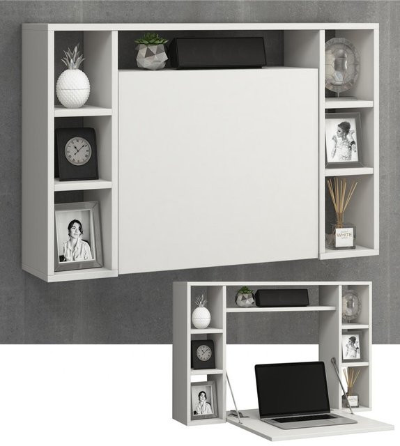 Wandschreibtisch Wandila von VCM in Weiß mit ausklappbarer Tischplatte und 7 Ablagefächern, B: 90 cm, H: 60 cm, T: 20/67 cm - Bild 1