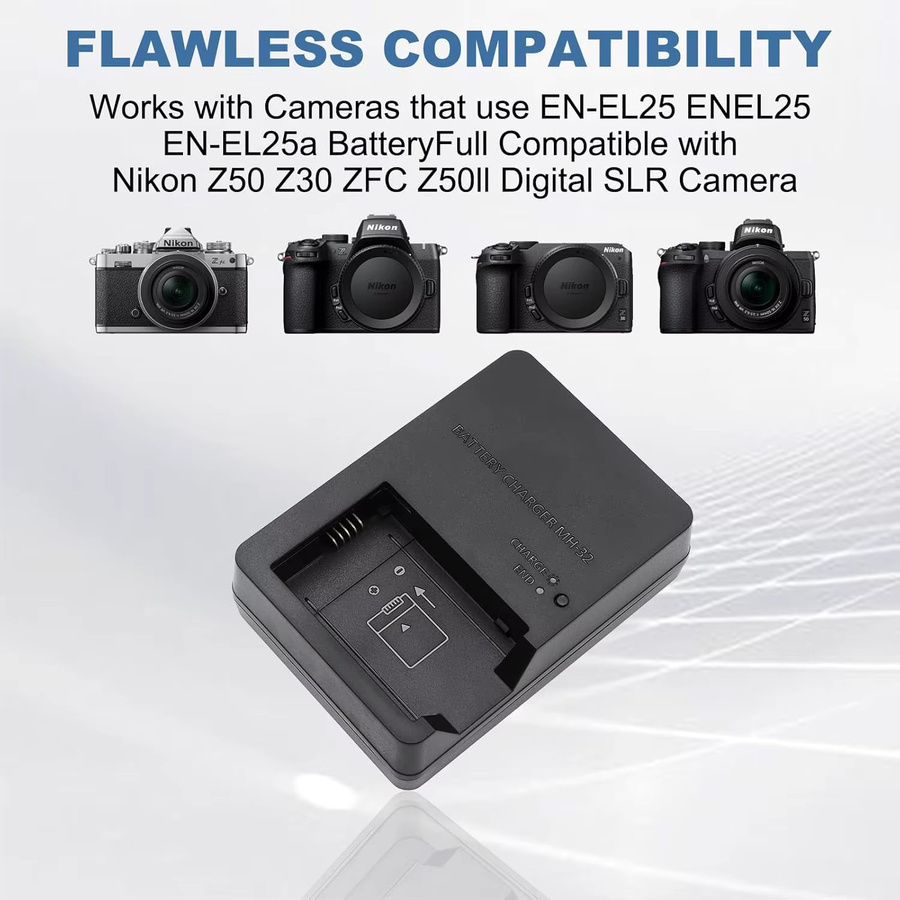 MH-32 Kamera-Ladegerät für Nikon EN-EL25 Akkus, kompatibel mit Nikon Z50, ZFC, Z30 und Z50II, Schwarz - Bild 5