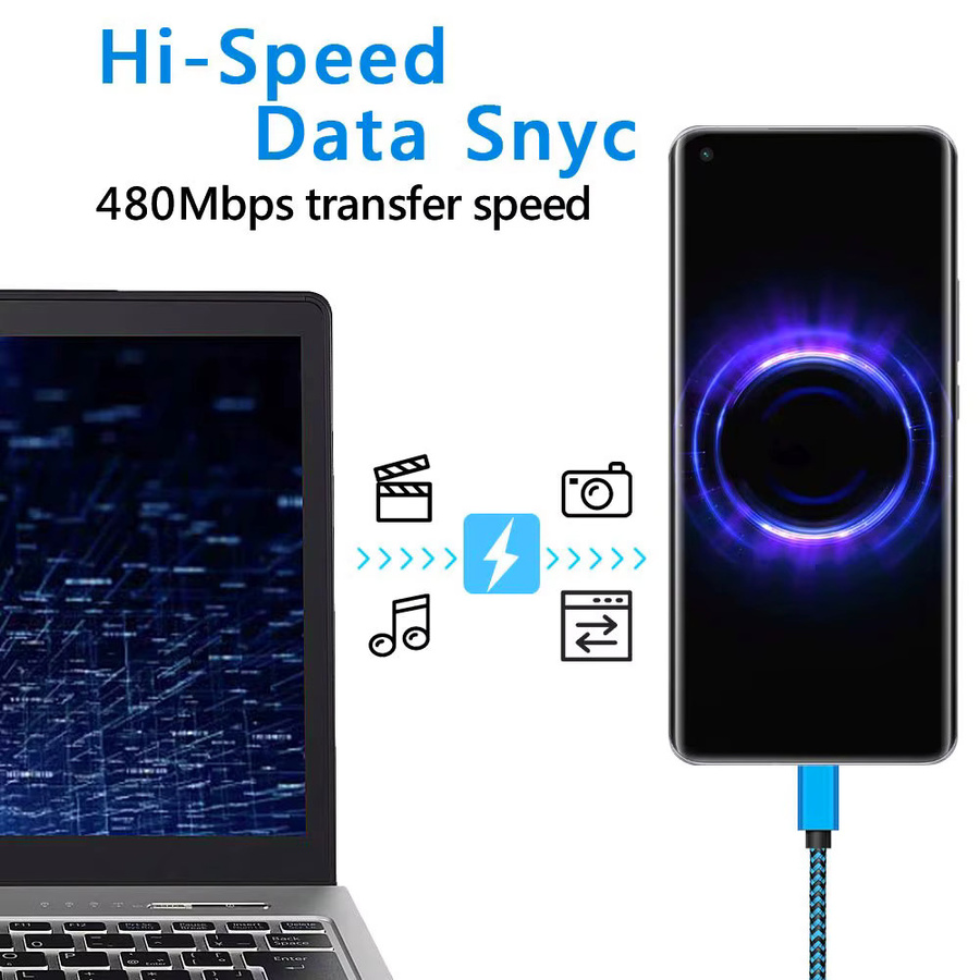 Koovesy USB Typ C Kabel Blau Geflochtenes Nylon für Schnelles Laden und Datensynchronisation für Android Smartphones - Bild 4