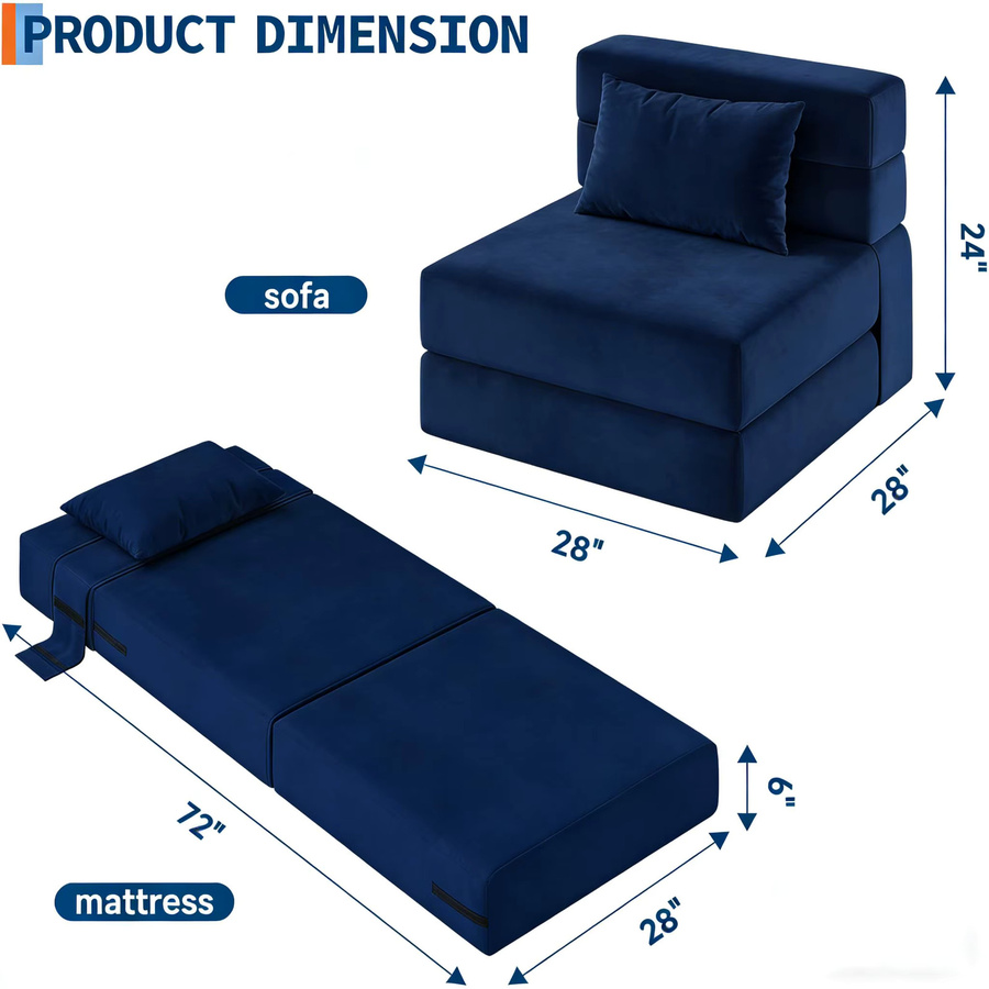 HiMISS Modernes Schlafsofa als umwandelbare Bodencouch mit Kissen, 4-fach faltbares Lounge-Möbel aus hochdichtem Schaumstoff für Wohnzimmer, Schlafzimmer und Büro - Bild 2