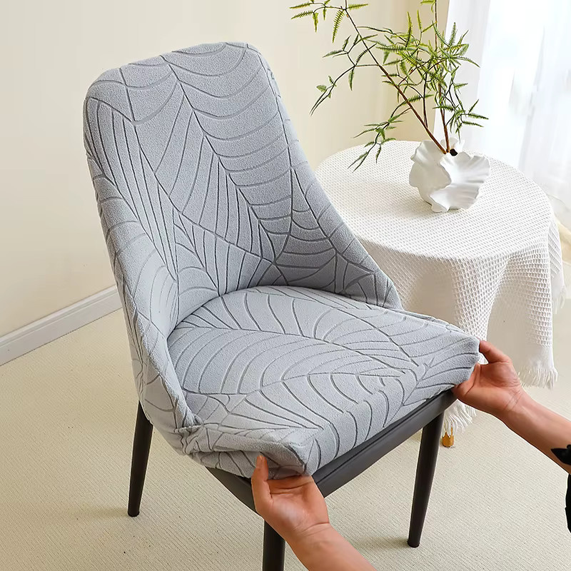 WANERQU Blätter-Jacquard Esszimmerstuhl-Bezug in Grau, elastische Stuhlhussen mit floralem Muster für deine Sitzmöbel - Bild 4