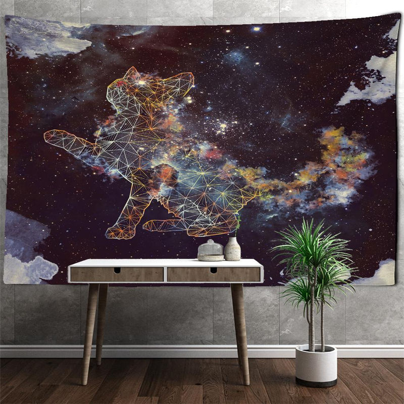 Super Six Wandbehang mit Katzenmotiv im Sternenuniversum, Bohemian Style Textildruck, mehrfarbig, B: 95 cm, H: 70 cm - Bild 3