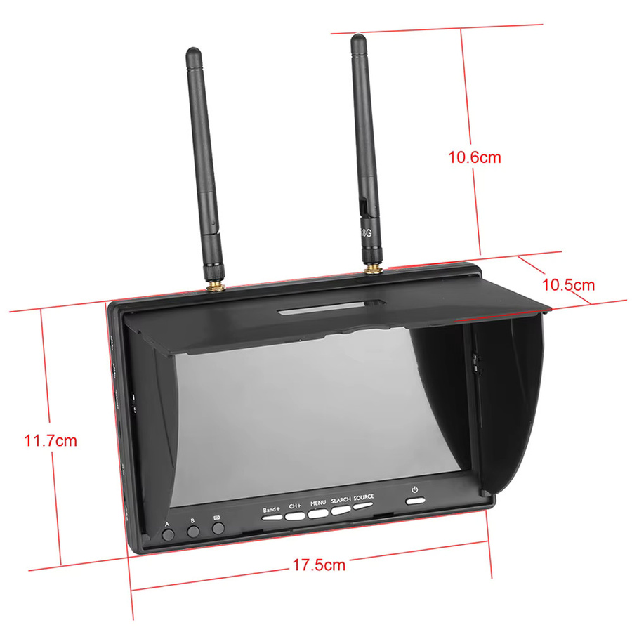 9IMOD LCD5802D FPV-Monitor mit 7 Zoll LCD-Bildschirm, DVR, 5,8G 40CH und Dual-Diversity-Empfänger in Schwarz - Bild 3