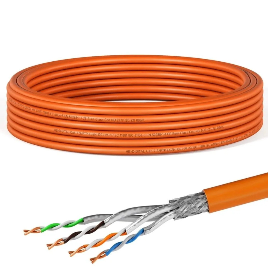 hb-digital CAT 7 Netzwerkkabel S/FTP AWG23 LSZH Ethernet LAN, 10 m, Orange - Bild 1