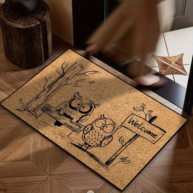 VIKAMA Fun Owl Willkommens-Bodenmatte aus Kokosfaser, rutschfest und schmutzabweisend, braun, B x T: 60 x 40 cm - Bild 1