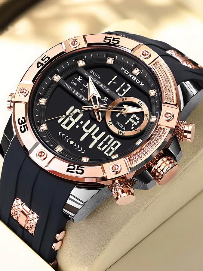 FOXBOX Chronograph, Analog-Digital, Quarz, Silber, Silikon, Herren - Bild 6