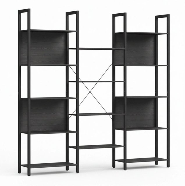 Relaxdays Bücherregal in Schwarz aus MDF und Metall mit 14 Ablagen, H x B x T: 166 x 158 x 24 cm - Bild 1