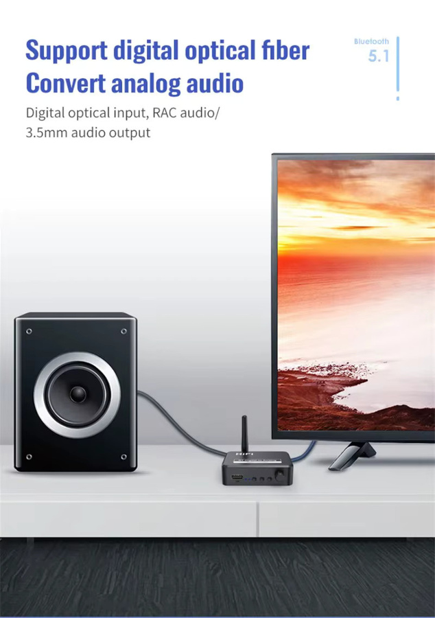 VIKEFON Analog Audio DAC Konverter: Digital SPDIF Optical Toslink auf 3,5 mm AUX Jack und RCA L/R mit Bluetooth 5.0 Empfänger, Schwarz - Bild 2