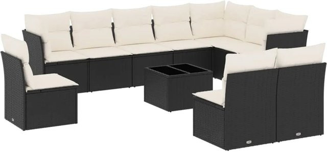 vidaXL 11-teilige Garten-Sofagarnitur aus Poly-Rattan in Schwarz mit Kissen und Stauraum - Bild 1