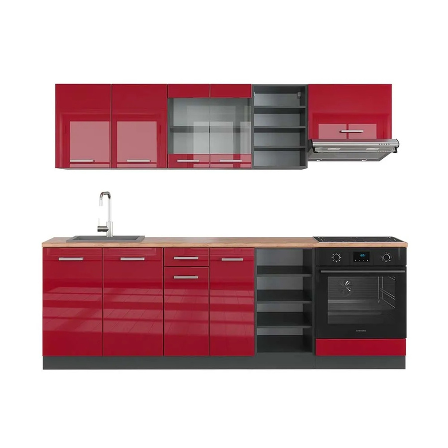 Vicco R-Line Küchenzeile Bordeaux Hochglanz Anthrazit Eiche B/H/T: 240 x 81,6 x 60 cm - Bild 2