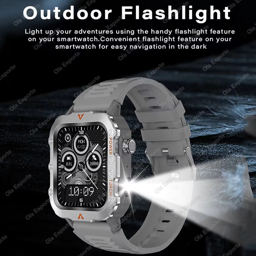 Ola Esporte Militär-Smartwatch für Herren in Silber mit Gesundheitsmonitor, 3ATM Wasserdichtigkeit, Bluetooth-Sprachanruf und Outdoor-Sport-Tracker - Bild 1