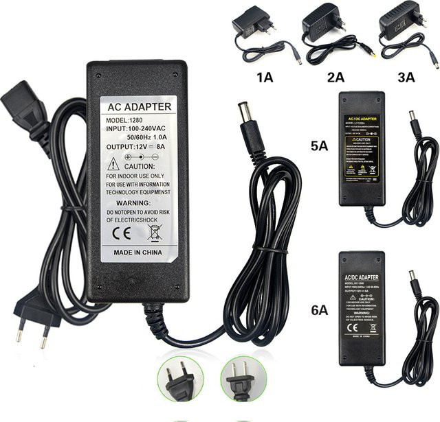 12V DC Netzteiladapter in Schwarz mit 5,5 mm x 2,5–2,1 mm Barrel-Plug für LED-Streifen - Bild 1