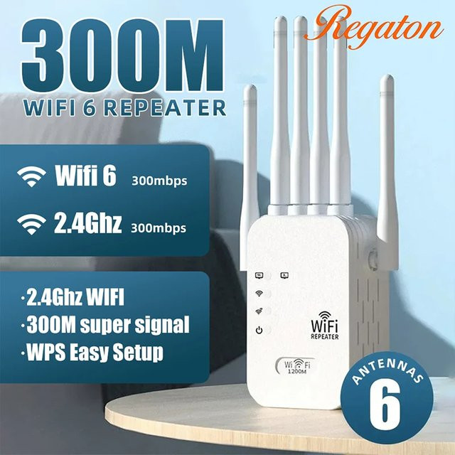 Regaton WLAN-Repeater 300Mbps 2,4GHz Single-Band Wi-Fi Signalverstärker in Weiß - Bild 1