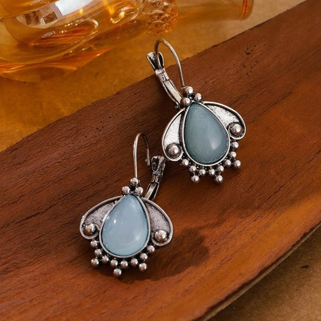 Ohrringe, Kupfer, Silber, blaue Zirkonia, Damen, Vintage - Bild 1