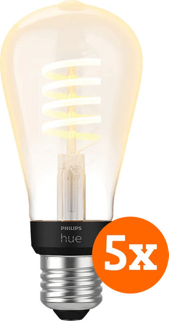 Philips Hue Filament LED-Lampe White Ambiance Edison E27, 5er-Pack, Transparent - Bild 1
