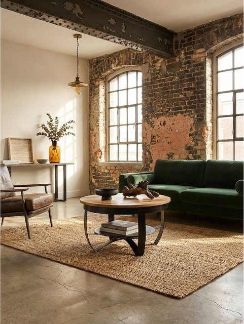 KADIMA DESIGN Couchtisch Industrial aus Mango Massivholz und Metall, Rund, Schwarz, B/T/H: 60 x 34 x 60 cm - Bild 1
