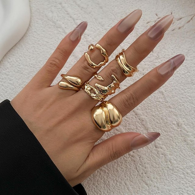TuiYing Ringe Set, Messing, Gold, Silber Farbe, Damen - Bild 1