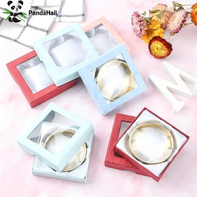 PandaHall 120 Stück Quadratische Karton-Armbandboxen in Gemischten Farben, Geschenkverpackung für Armbänder, Armreifen und Schmuck, B/T/H: 9 x 9 x 2 cm - Bild 1