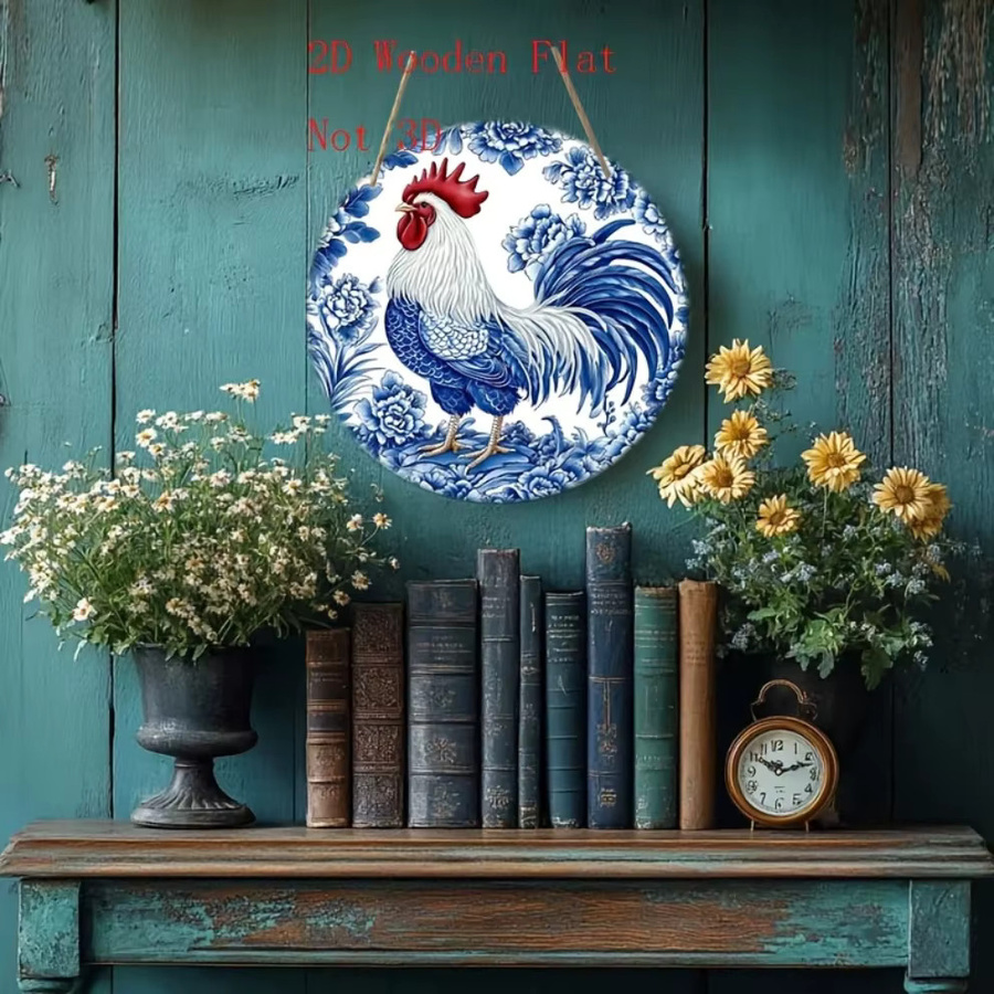 Potdemiel Porzellan-Ornament Huhn in Blau und Weiß, Rustikaler Anhänger mit floralem Design, B/H: 20 x 20 cm - Bild 5