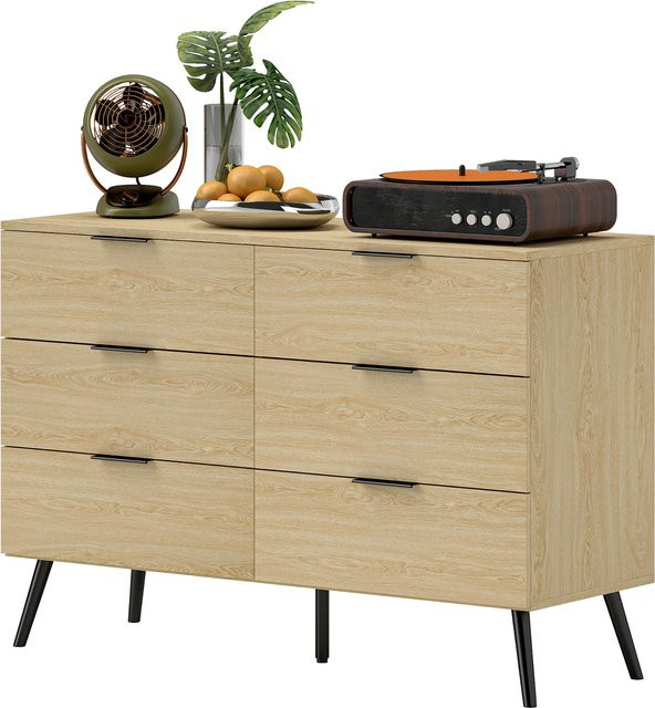 HOMCOM Kommode mit 6 Schubladen in Holzoptik, modernes Design mit Kippsicherung, B/T/H: 110 x 40 x 75 cm - Bild 1