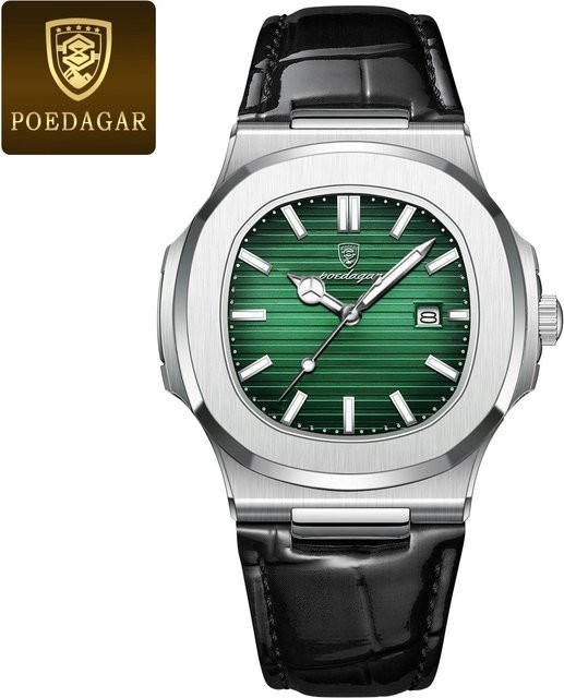 Mai Koo Armbanduhr, Quarz, Edelstahl, Leder, Grün, Herren - Bild 1