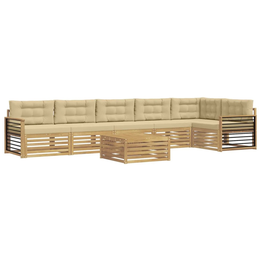 vidaXL Outdoor-Sofagarnitur 7-teilig aus Akazienholz mit Kissen in Weiß und Beige - Bild 2