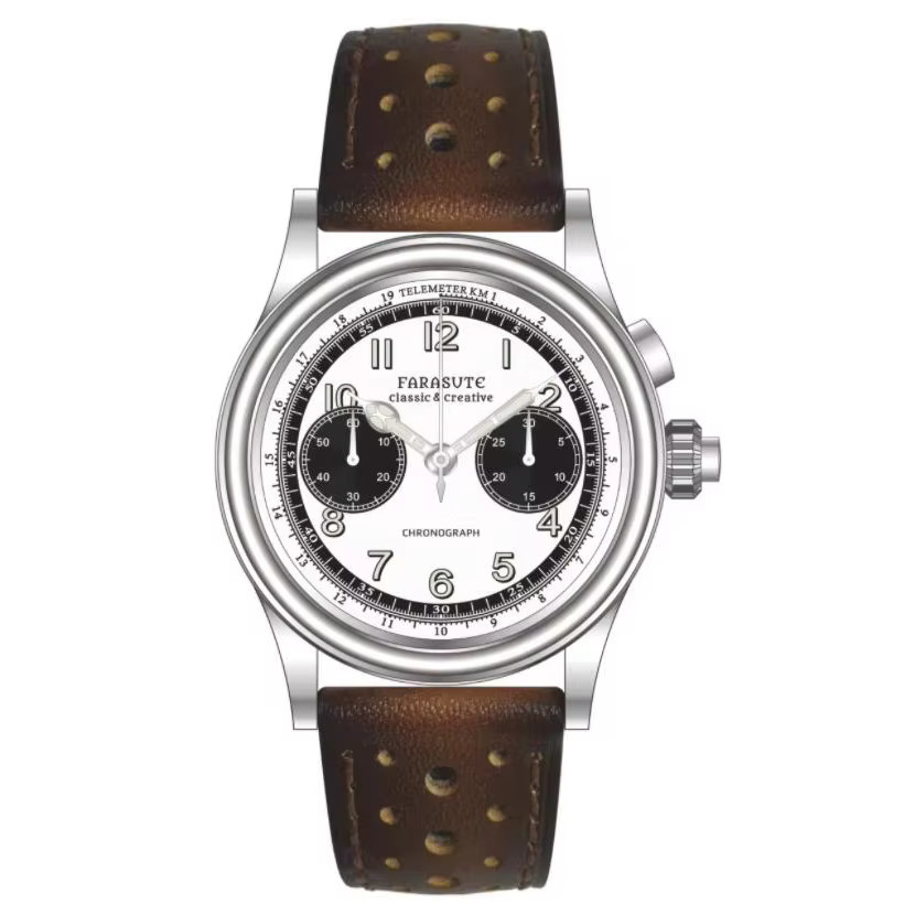 FARASUTE Chronograph, Handaufzug, Edelstahl, 40 mm, Herren, Leder - Bild 2