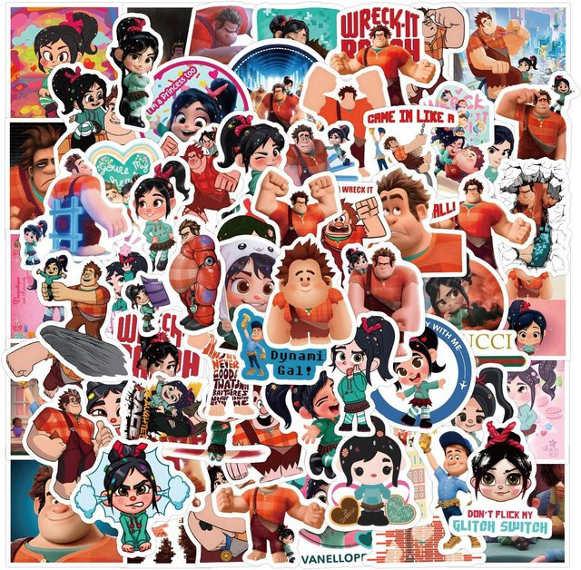 120 Stück Wreck-It Ralph Animierte Aufkleber in Multicolour für Koffer, Trinkbecher, Helm, Handy, Roller, Laptop und Kühlschrank - Bild 1