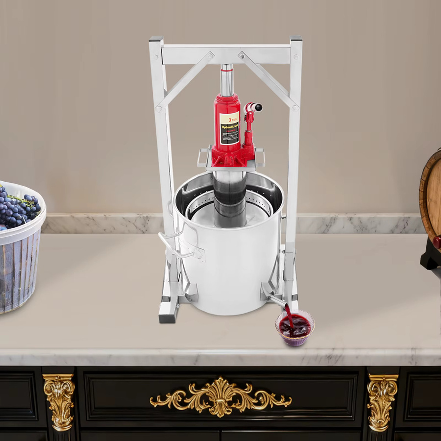 Bymaocar Edelstahl Obstpresse und Weinpresse Set, 12L, Silber/Rot, B: 33 cm, T: 26,5 cm, H: 65 cm - Bild 2