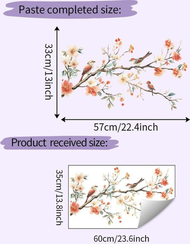 Florales Vogel Wandtattoo XYKK01 aus Kunststoff mit Blumen und Vögeln, mehrfarbig, B/H: 35 x 60 cm - Bild 1
