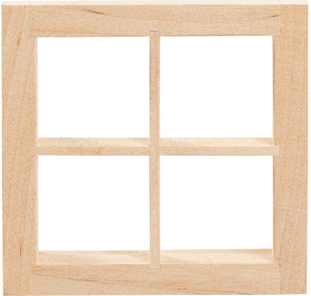 HobbyFun Miniatur Fenster quadratisch Holz Beige für Puppenhäuser und Wichtelszenen - Bild 1