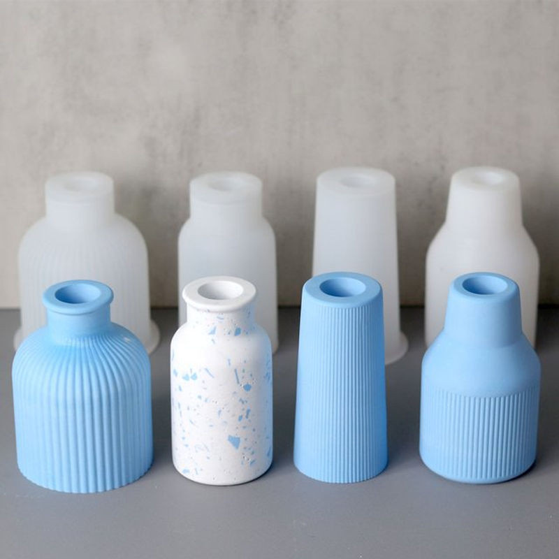 UDOCOOL Silikonform für DIY Betonvasen und Blumentöpfe in Blau mit geometrischem Design - Bild 1