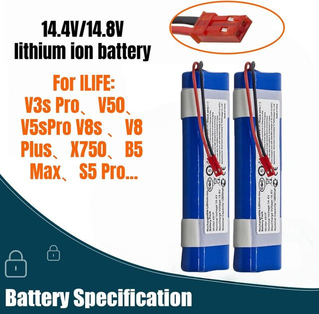 iLife Ersatzakku für Staubsauger-Roboter V50 V55 V60 Pro V80 V5S V8S X750, 14,4 V 3500 mAh, Blau - Bild 1