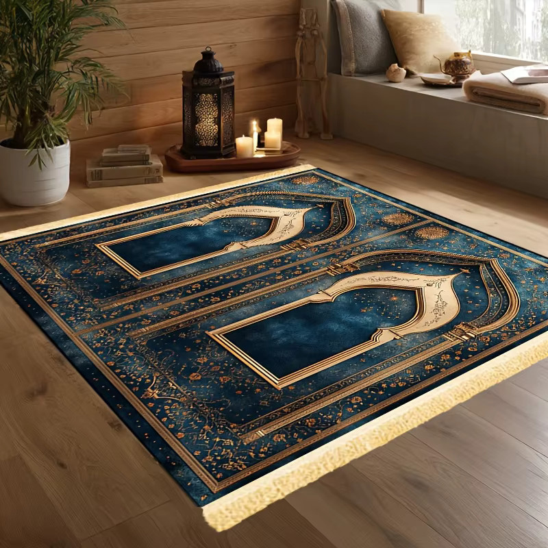 VIKAMA Islamische Gebetsmatte im orientalischen Luxus-Stil, Blau, Rechteckig - Bild 2