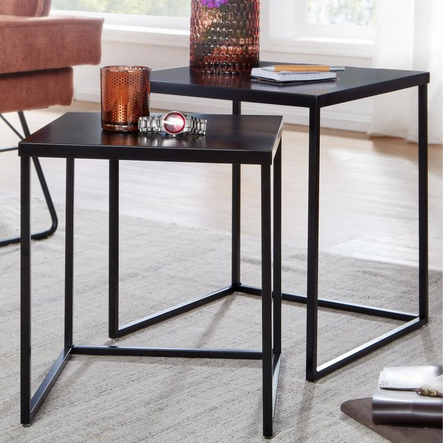 FineBuy Satztisch aus Metall im Industrial-Style, 2-teiliges Couchtisch-Set in Schwarz Matt, quadratisch, B/T/H: 45 x 40 x 40 cm und 40 x 40 x 40 cm - Bild 1