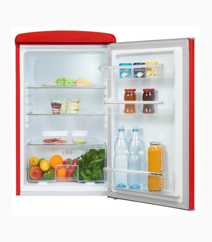 Retro Vollraumkühlschrank RKS120-V-H-160E in Rot mit LED-Innenbeleuchtung und Flaschenregal, B/T/H: 59,0 x 66,0 x 160,0 cm - Bild 3