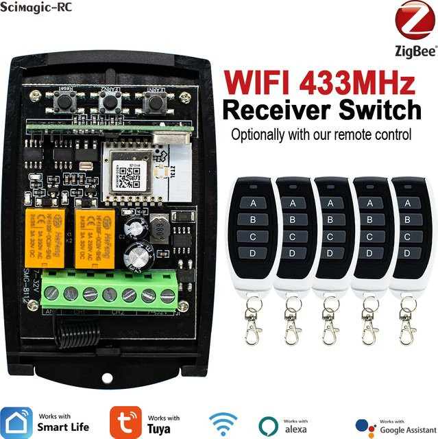 Universal 2CH Tuya Zigbee Wifi Garage Fernbedienung Empfänger für Doorhan ECOSTAR NORMSTAHL ERREKA CARDIN ATA PTX-4 Aprimatic Pujol Forsa AT-4 SCS SENTINEL 433MHz 433.92MHz Sender Türöffner - Bild 1