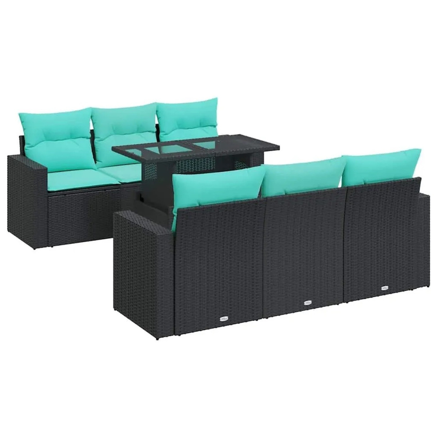 vidaXL 7-teilige Garten-Sofagarnitur aus Poly-Rattan in Schwarz mit Kissen und Tisch - Bild 2