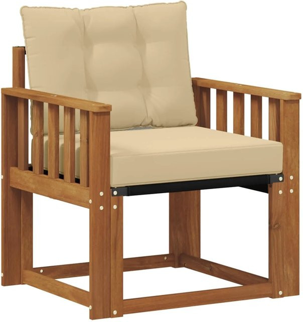 vidaXL Sofa mit Armlehnen aus massivem Akazienholz und Textilene in Natur-beige, B/T/H: 110,0 x 50,5 x 37,0 cm - Bild 1
