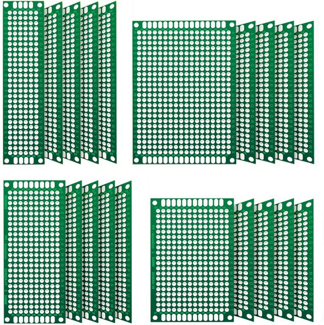 AOKIN Prototyping Kit 20 Stück doppelseitige Leiterplatten FR4 Universal Perfboard verzinnt grün B/T/H: 83 x 2 x 7 cm und 65 x 4 x 7 cm - Bild 1