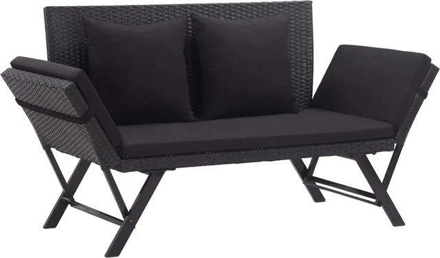 furnicato Gartenbank aus Poly Rattan mit Auflagen in Schwarz, B: 176 cm, H: 70 cm, T: 80 cm - Bild 1