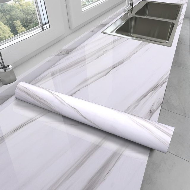 Selbstklebende Marmor Tapete von Chocolate Home in Elfenbein, Ölresistente Küchenfolie aus PVC für Herd, Schrank und Tischplatten, Breite: 40 cm, Länge: 2 m - Bild 1