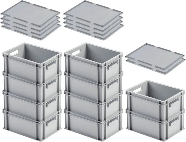 PROREGAL Eurobox Set 10 Stück Transportboxen mit offenem Griff und Auflagedeckel, Grau, H x B x T: 17,5 x 30 x 40 cm - Bild 1
