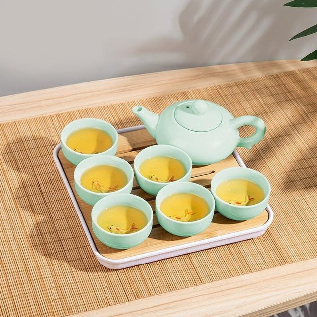 Kung Seven-piece Set Fu Teegeschirr aus grünem Porzellan für Puer-Tee und Kung-Fu-Tee, 7-teiliges Set - Bild 1