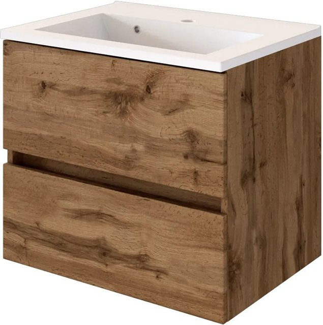Held Möbel Einzelwaschtisch Verona Eiche Natur Matt mit Mineralguss, Breite: 60 cm - Bild 1